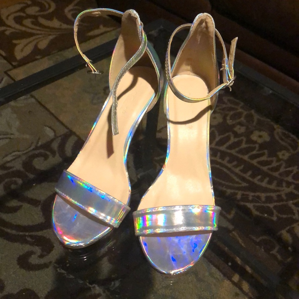 Silver reflective strapped heels